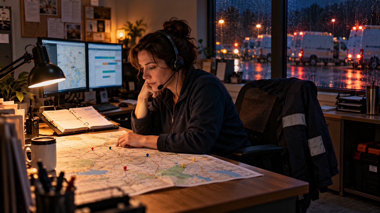 HVAC dispatch team reviewing an after-hours request