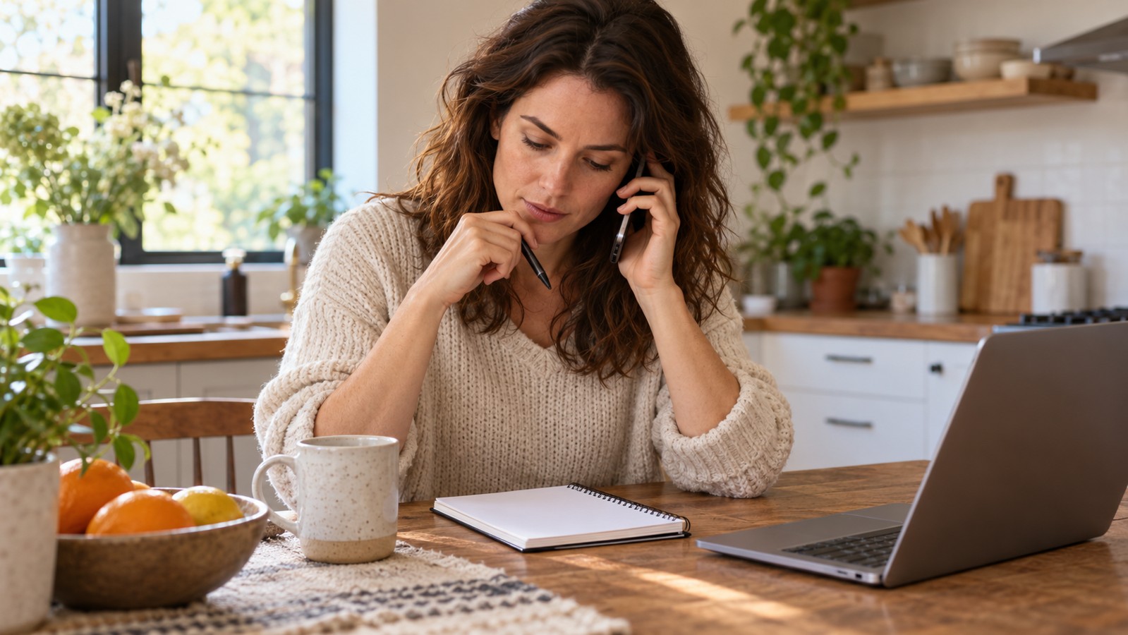 Customer pausing on a phone call while checking appointment information