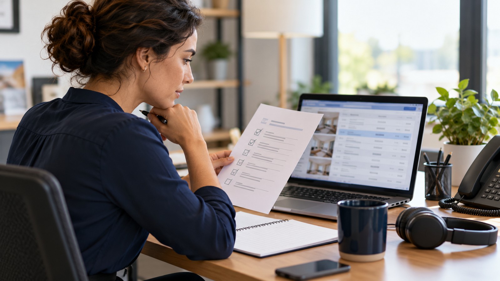 Quality analyst comparing a checklist and booking record