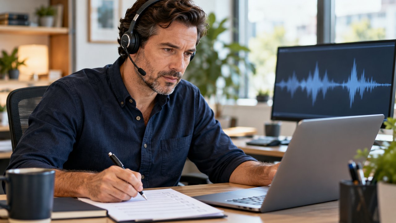 Professional reviewing a voice AI call test